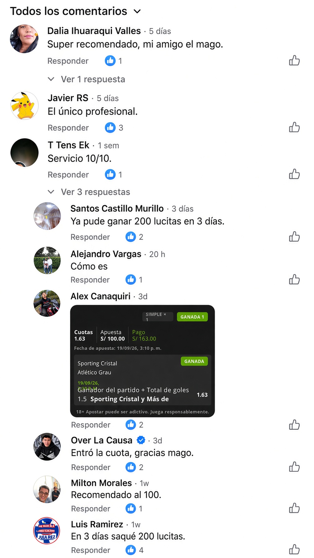 Comentarios de personas en Facebook sobre la comunidad